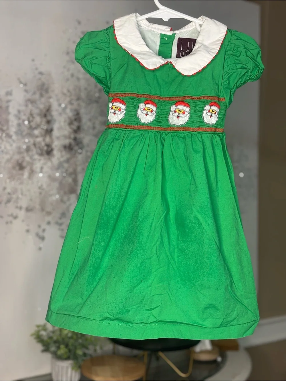 Lil Cactus Green Smocked Santa Holiday Dress for Kids